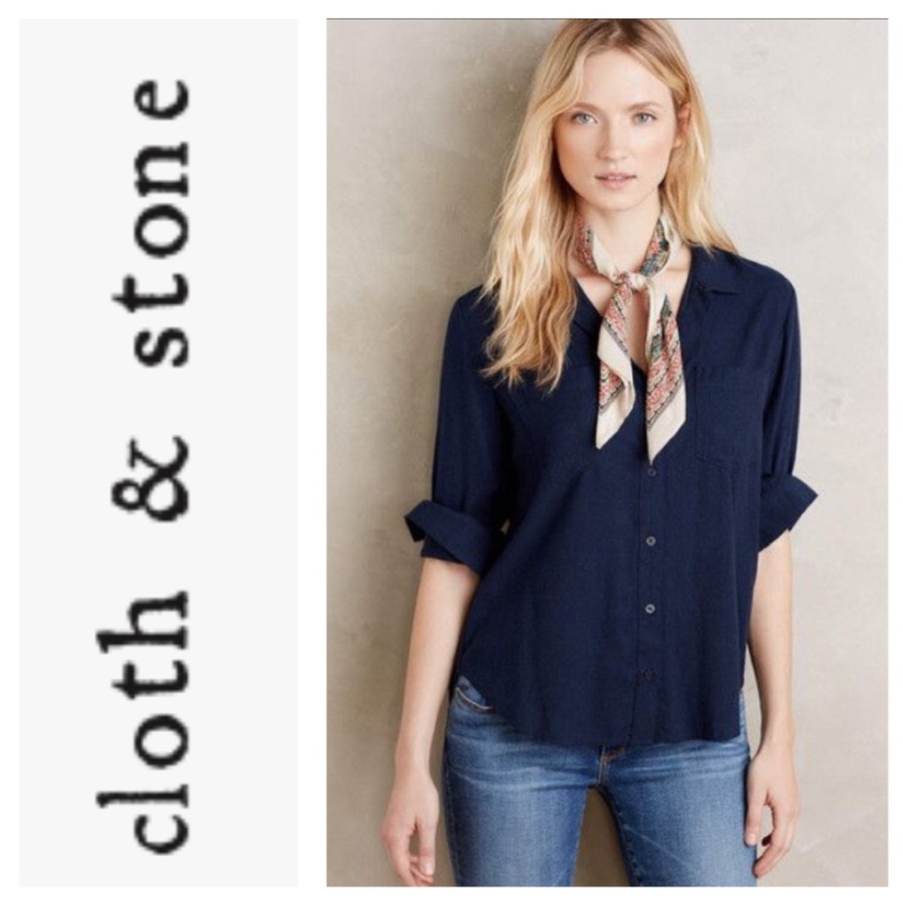 ULTRA SOFT! Cloth & Stone rounded hem button down top